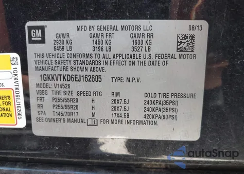 2014 GMC Acadia Denali from USA, damaged, VIN 1GKKVTKD6EJ162605